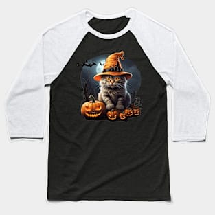 Halloween Pumpkin Kitty Baseball T-Shirt